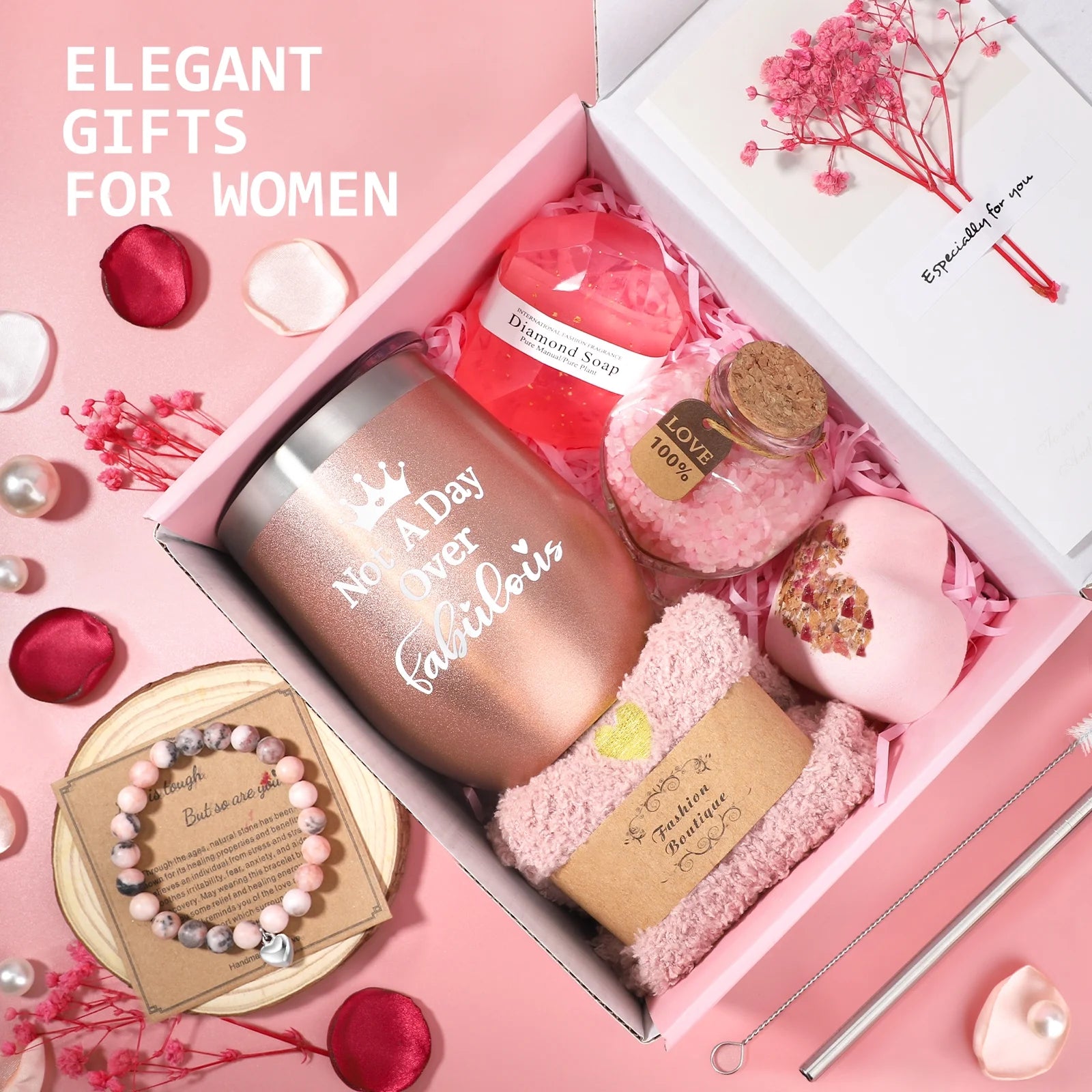 Gift Baskets Set for Women and Graduation Gift, Holiday Gifts for Women, 10 Pack, Pink
