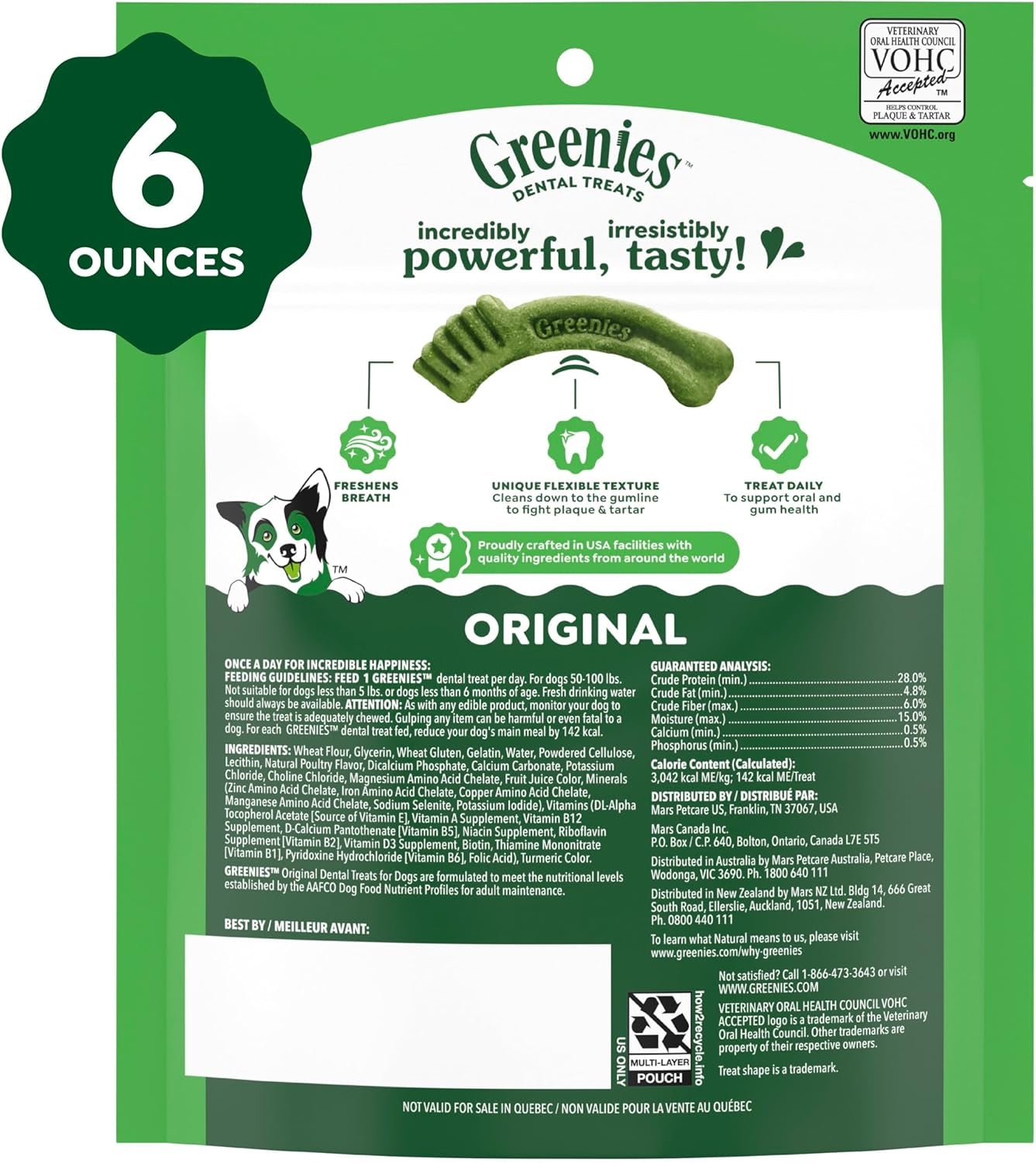 GREENIES Original Large Natural Dog Dental Care Chews Oral Health Dog Treats, 6 Oz. Pack (4 Treats)