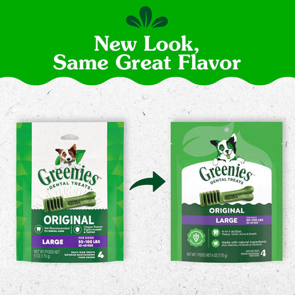 GREENIES Original Large Natural Dog Dental Care Chews Oral Health Dog Treats, 6 Oz. Pack (4 Treats)