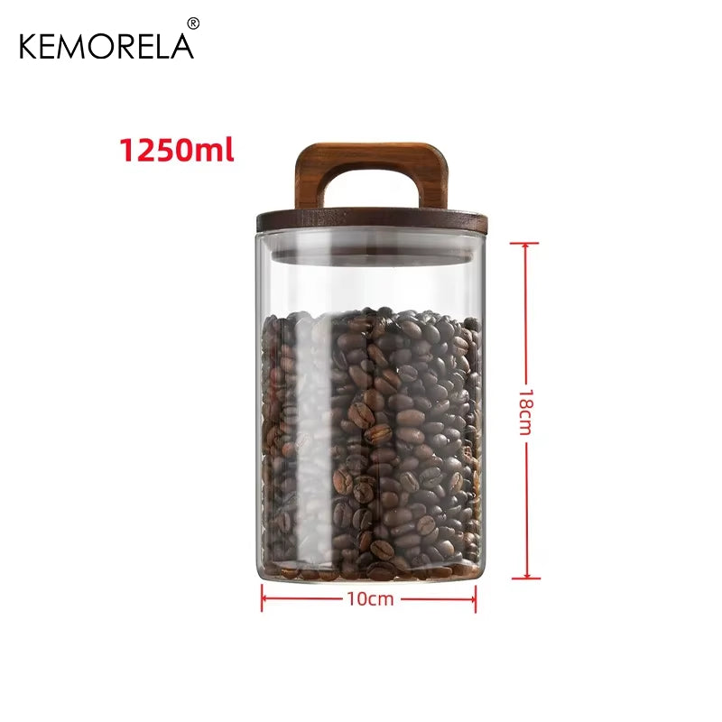 SealNest™ Glass Storage Jar with Wooden Lid – Airtight Kitchen Canister for Coffee, Tea, Spices & More
