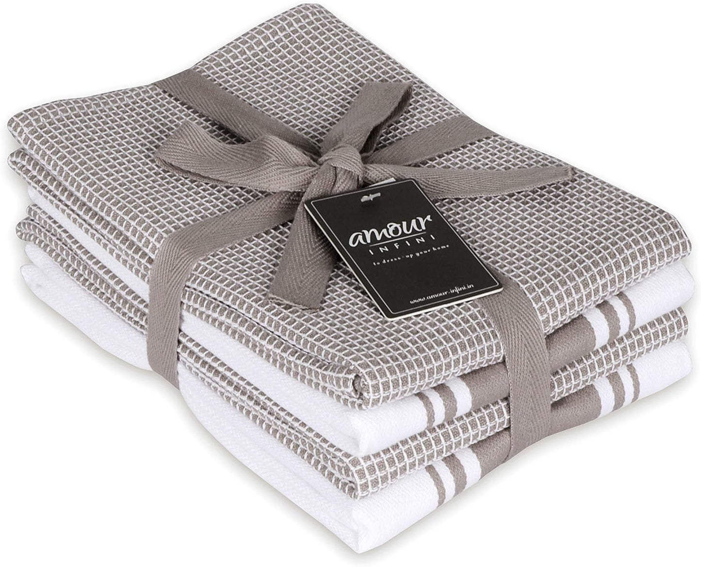 Kitchen Towels|2 Stripe + 2 Waffle Cotton Dish Towels for Drying Dishes|28X20 Inch Kitchen Hand Towels,Tea Towels,Dish Towels for Kitchen|Quick Drying Absorbent Fall Kitchen Towels|Beige
