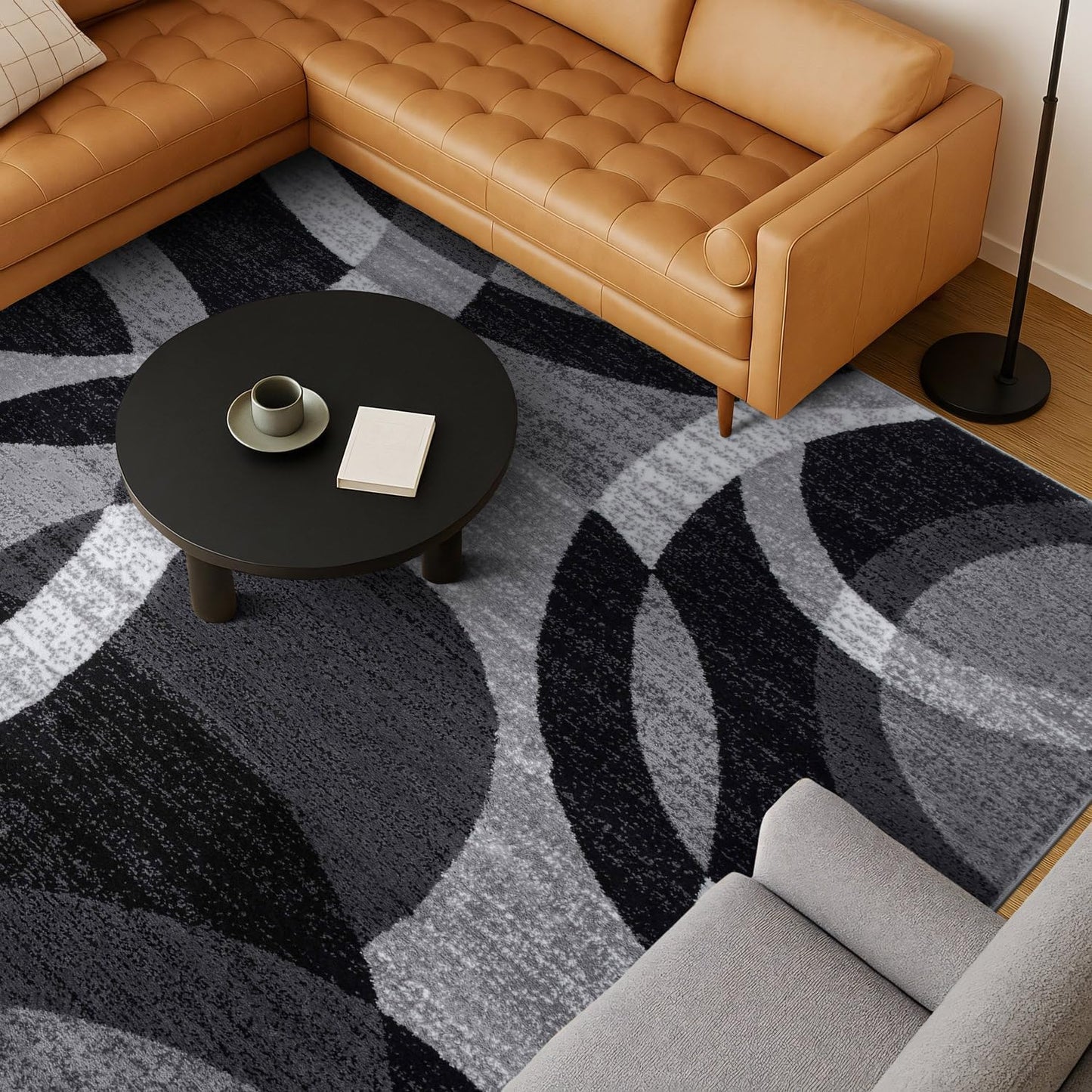 Contemporary Abstract Circles Perfect for High Traffic Areas of Your Living Room,Bedroom,Home Office,Kitchen Area Rug 6'6" X 9' Gray