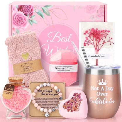Gift Baskets Set for Women and Graduation Gift, Holiday Gifts for Women, 10 Pack, Pink