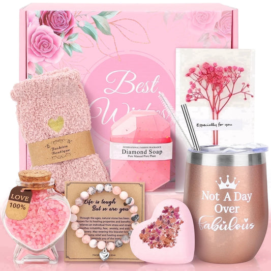 Gift Baskets Set for Women and Graduation Gift, Holiday Gifts for Women, 10 Pack, Pink